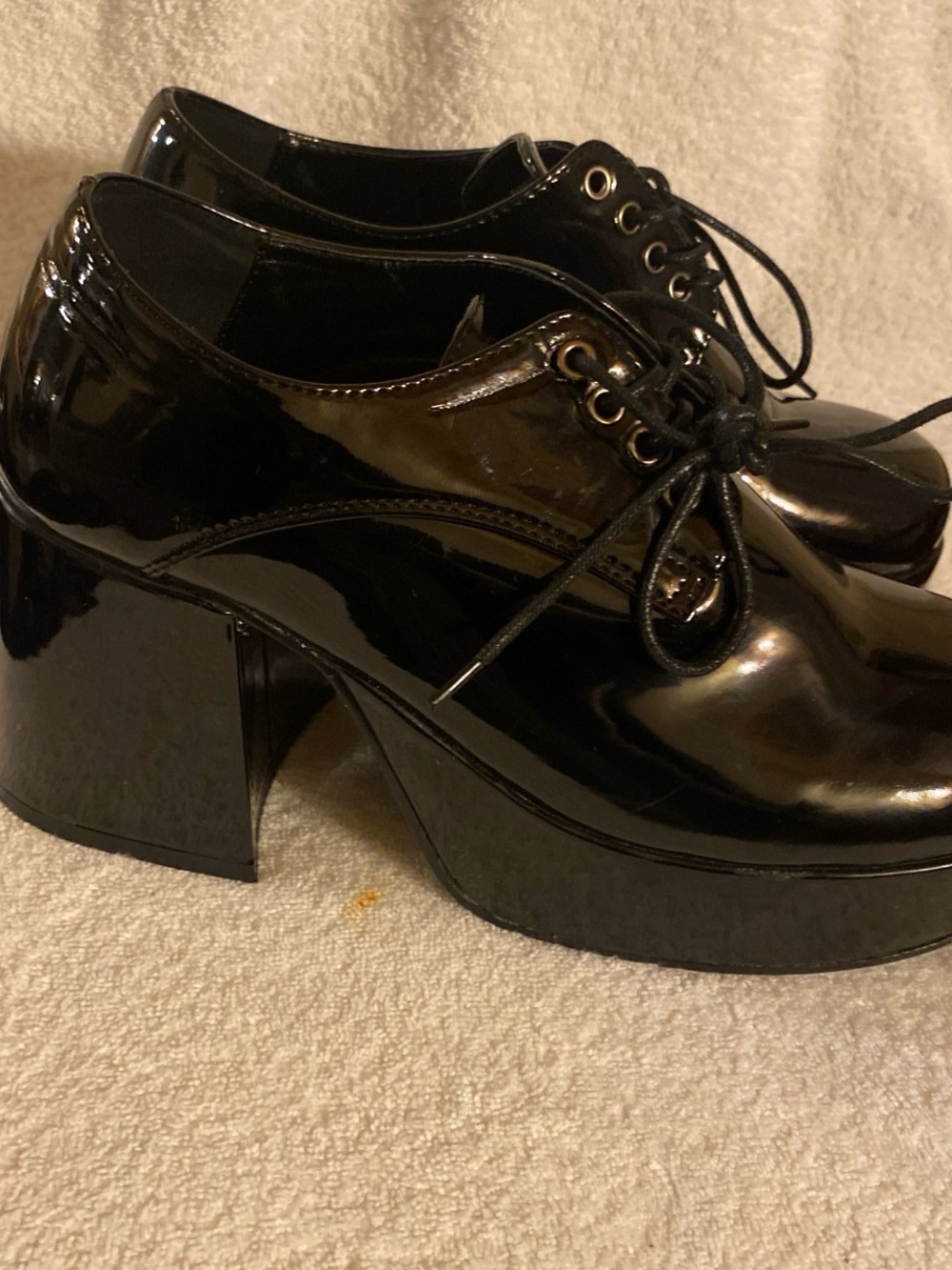 Patent Lace-Up Platform Booties in Black